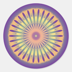Purple Orange Yellow Psychedelic Mandala Classic Round Sticker