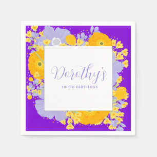 Purple Orange Yellow Wildflowers 100th Birthday Napkin