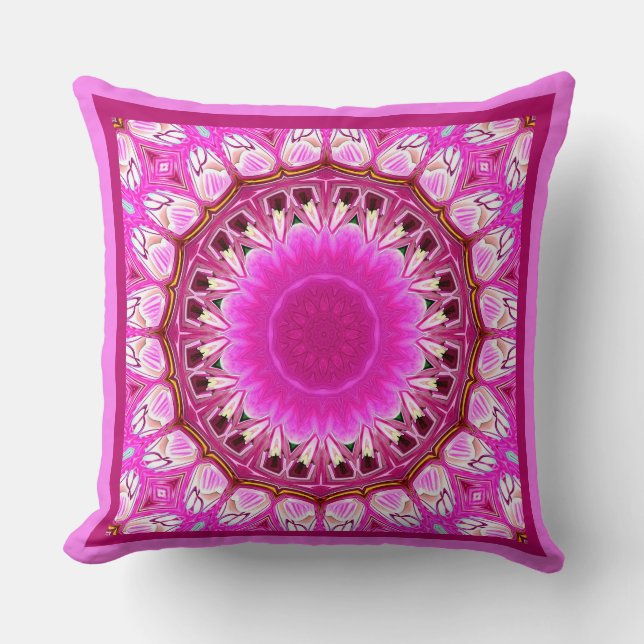 Purple Orchid Abstract Mandala No 5 Throw Pillow (Front)