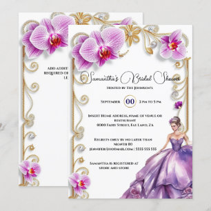 Purple orchid ballgown bride to be bridal shower invitation
