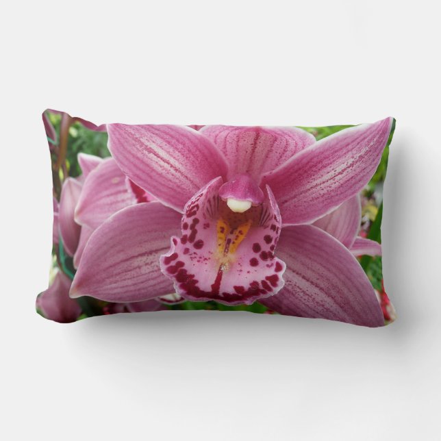 Purple Orchid Elegant Floral Botanical Lumbar Cushion (Front)