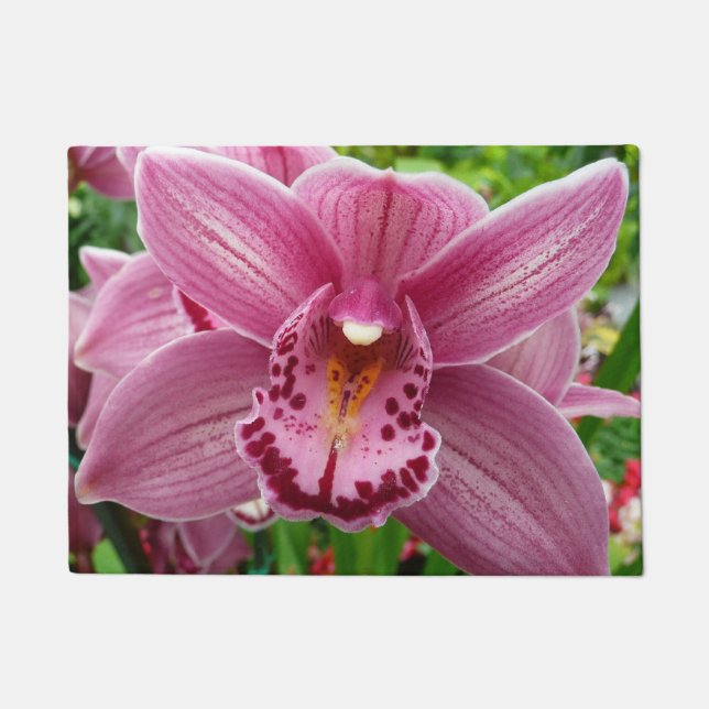Purple Orchid Elegant Floral Doormat (Front)