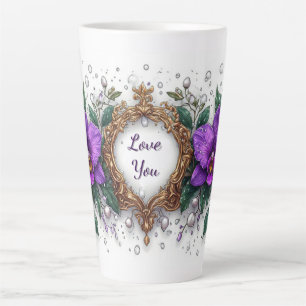 Purple Orchid Floral Frame Latte Mug