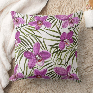 purple orchid floral pattern cushion
