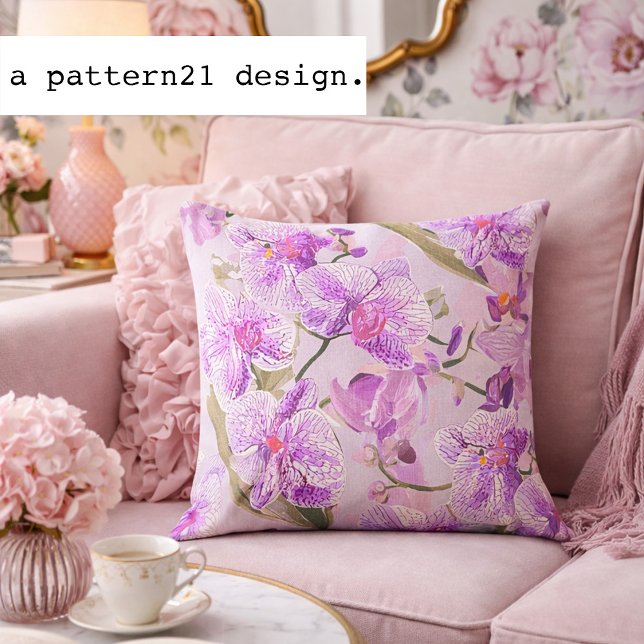 purple orchid floral pattern cushion (Soft lavender and pink orchid pillow brings romantic floral elegance to a cozy space)