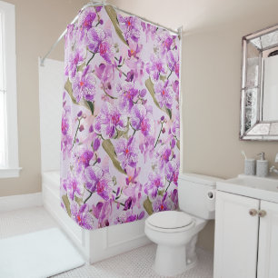 purple orchid floral pattern shower curtain