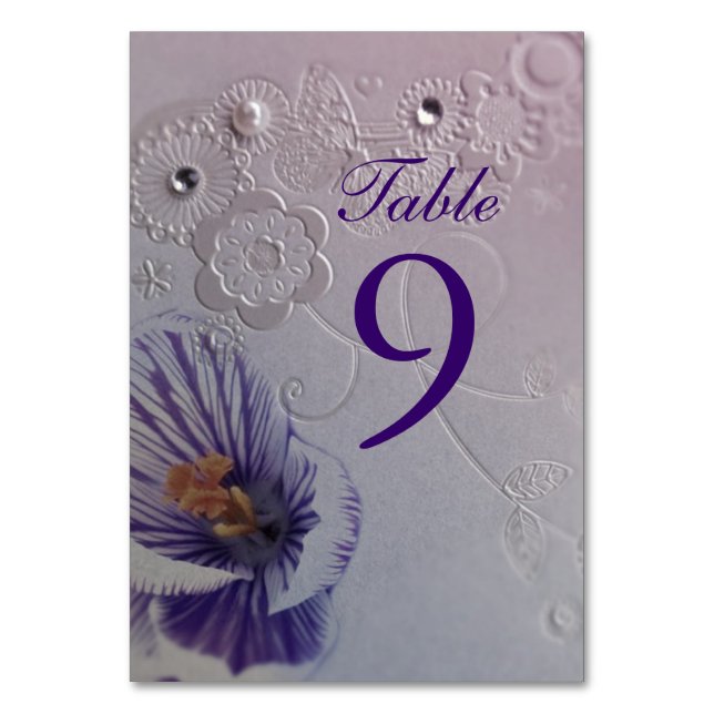 purple orchid floral wedding table number (Back)