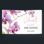 Purple Orchid Flower Blossom 60th Birthday Banner<br><div class="desc">Elegant watercolor purple orchid branch in a white backdrop birthday banner.  
Easy customisation for name,  age,  and event details to suit your needs.</div>