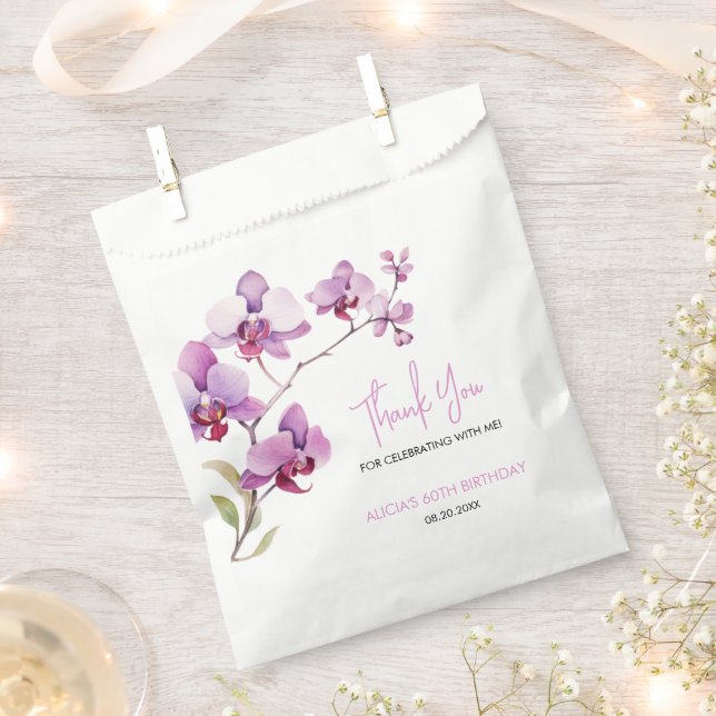 Purple Orchid Flower Blossom Birthday Favour Bag (Clipped)