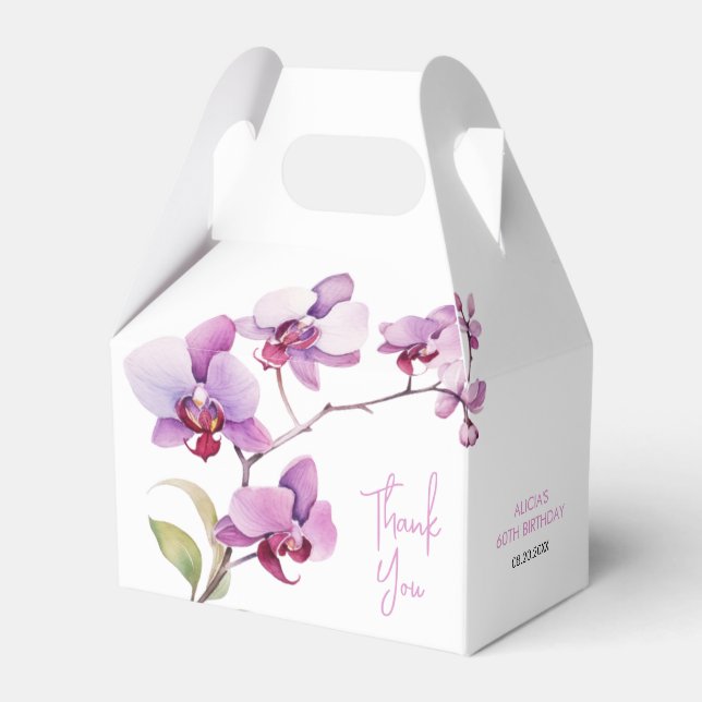 Purple Orchid Flower Blossom Birthday Favour Box (Front Side)