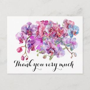 Purple orchid flower thank you postcard