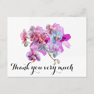 Purple orchid flower thank you postcard