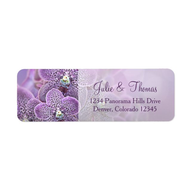 Purple Orchid Flower Wedding Return Address Label (Front)