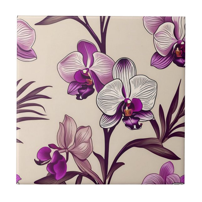 Purple Orchid Flowers Ceramic Tile (Front)