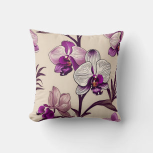 Purple Orchid Flowers Cushion