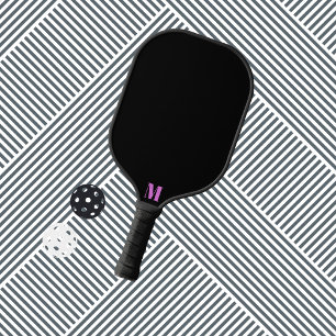 Purple Orchid Funk and Black Modern Monogram Pickleball Paddle