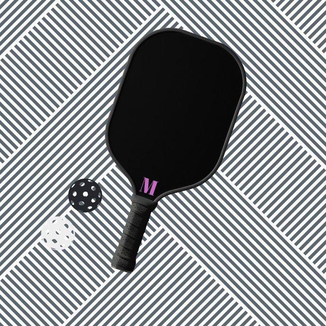 Purple Orchid Funk and Black Modern Monogram Pickleball Paddle (Creator Uploaded)