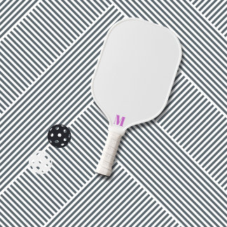 Purple Orchid Funk and White Modern Monogram Pickleball Paddle