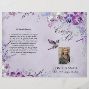 Purple Orchid Hummingbird Funeral Program Flyer