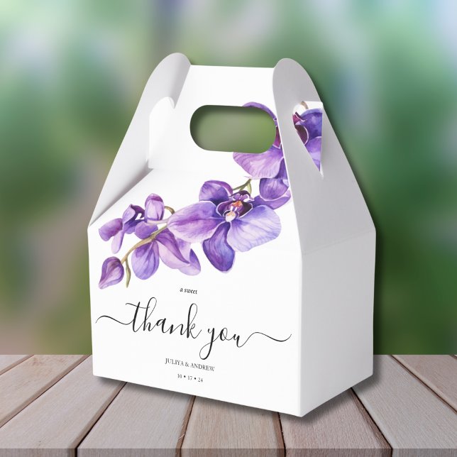Purple Orchid in white script  wedding Favour Box (Creator Uploaded)