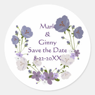Purple Orchid Lavender Flower Wreath Save the Date Classic Round Sticker