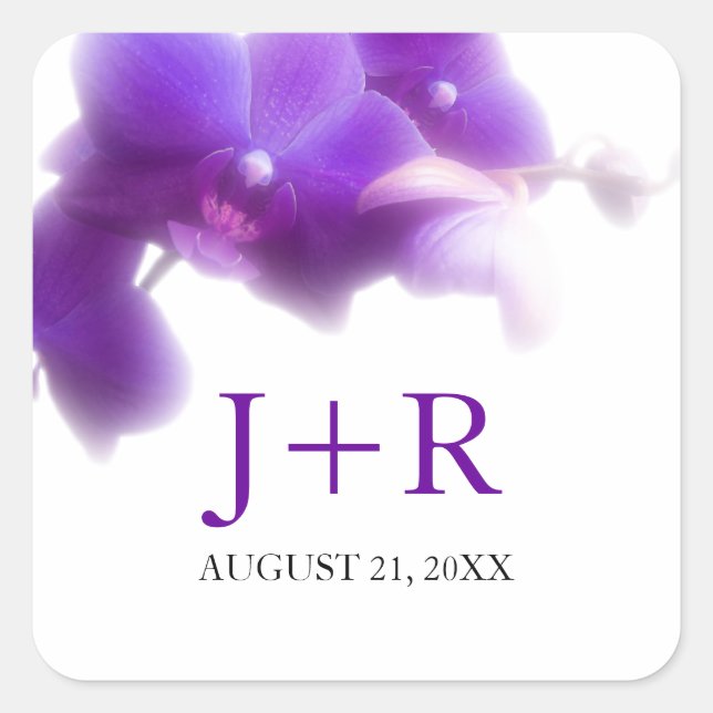 Purple Orchid Monogrammed wedding sticker (Front)