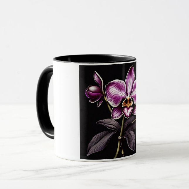 "Purple Orchid Mug - Floral Elegance Cup" (Front Left)