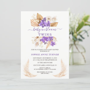 Purple Orchid Pampas Grass Lunaria Baby in Bloom  Invitation