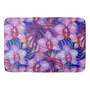 Purple orchid pattern bath mat