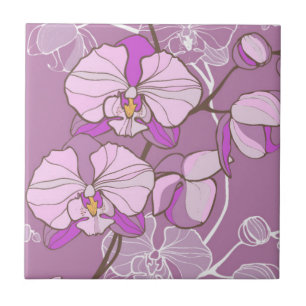 Purple Orchid Pattern Ceramic Tile