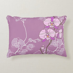 Purple Orchid Pattern Decorative Cushion