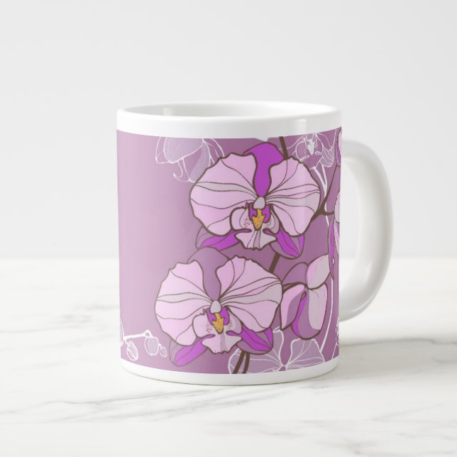 Purple Orchid Pattern Large Coffee Mug (Front Right)