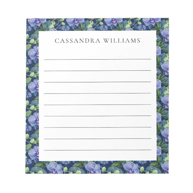 Purple Orchid Pattern Personalised Name Lined Notepad (Front)
