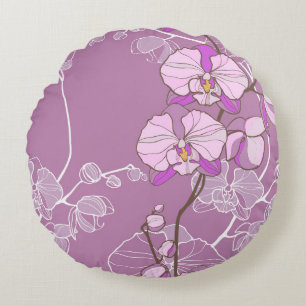 Purple Orchid Pattern Round Cushion