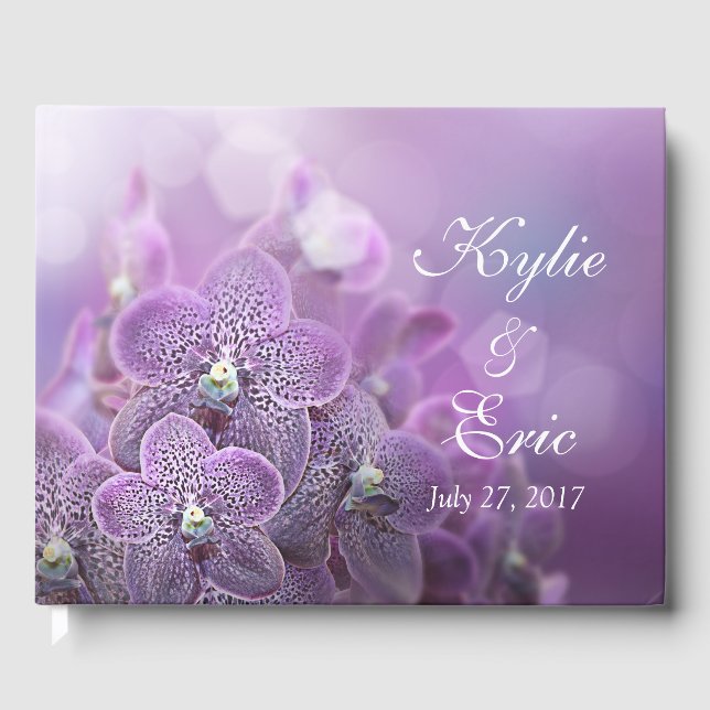 Purple Orchid Personalised Wedding Guest Book (Front)