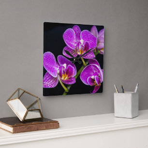 Purple orchid square wall clock