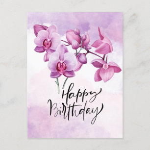  Purple orchid watercolor Birthday  Postcard