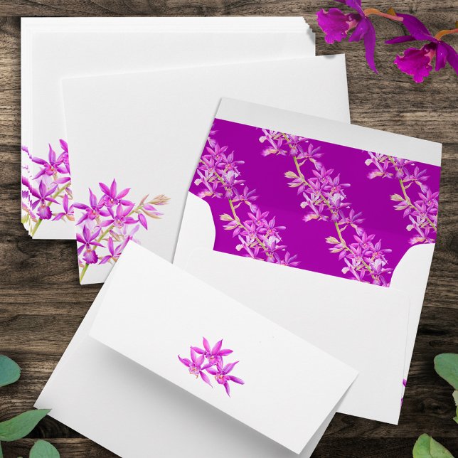 Purple orchid watercolor botanical pattern wedding envelope (Creator Uploaded)