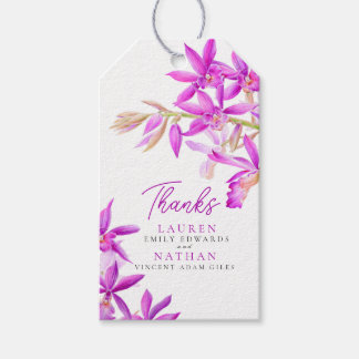 Purple orchid watercolor botanical wedding thanks gift tags