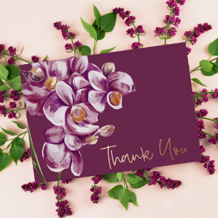 Purple Orchid Watercolor Elegant Floral Thank You Foil Holiday Card