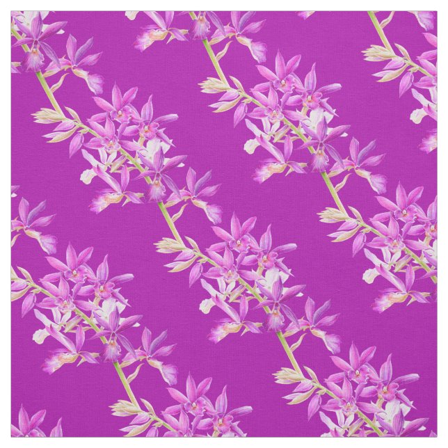 Purple orchid watercolor flower art floral fabric (Swatch)