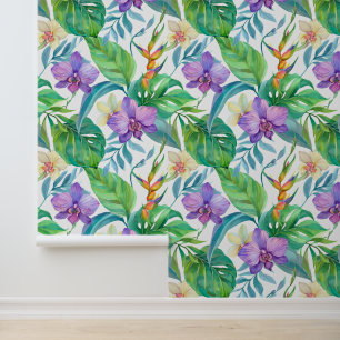 Purple orchid watercolor pattern wallpaper