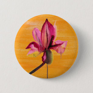 Purple Orchid watercolour orange pop art flower 6 Cm Round Badge