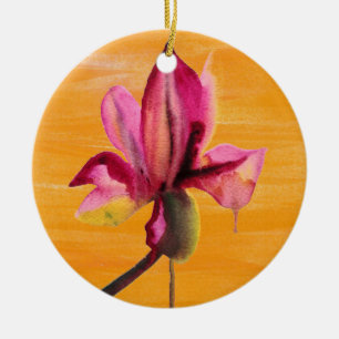 Purple Orchid watercolour orange pop art flower Ceramic Tree Decoration