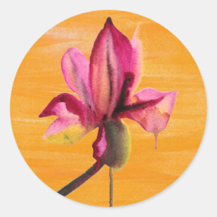 Purple Orchid watercolour orange pop art flower Classic Round Sticker