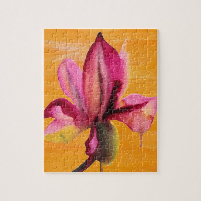 Purple Orchid watercolour orange pop art flower Jigsaw Puzzle (Vertical)