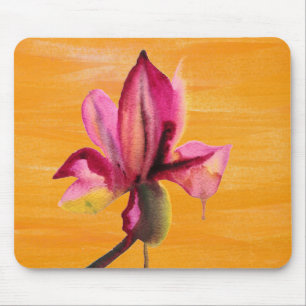 Purple Orchid watercolour orange pop art flower Mouse Pad