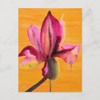 Purple Orchid watercolour orange pop art flower Postcard