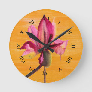 Purple Orchid watercolour orange pop art flower Round Clock