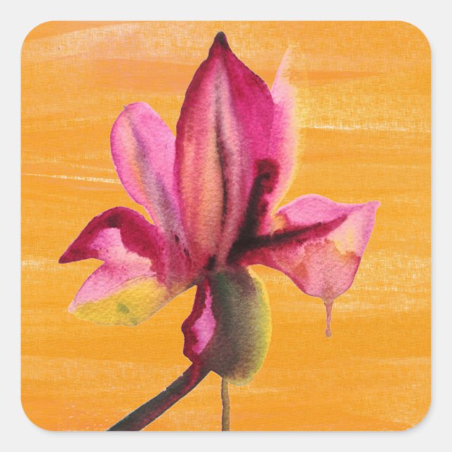 Purple Orchid watercolour orange pop art flower Square Sticker (Front)